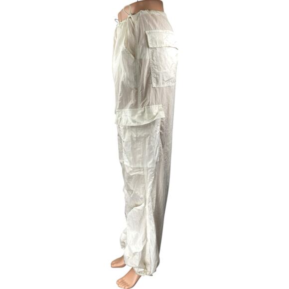White Fox White High Waisted Drawstring Windbreaker Cargo Jogger Pants Size XS - Picture 2 of 4